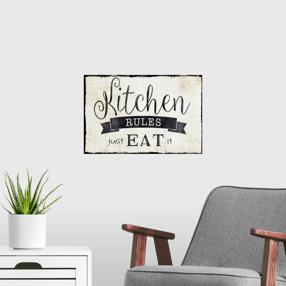 A modern room featuring Kitchen Rules: Just Eat It