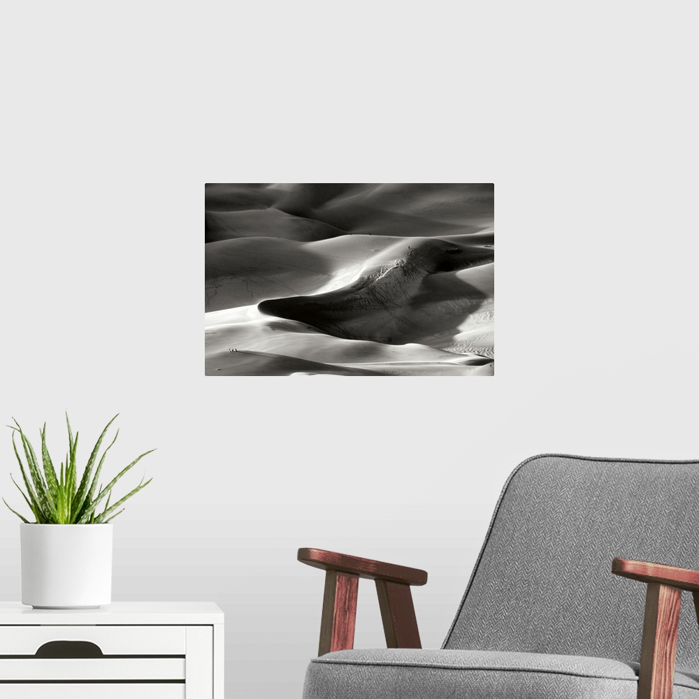 A modern room featuring Great Sand Dunes I Black and White