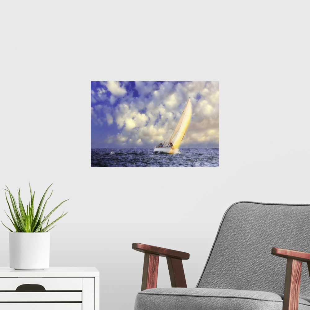 A modern room featuring Sailing at Sunrise -2