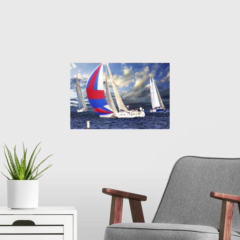 A modern room featuring Sailing at Sunset 2