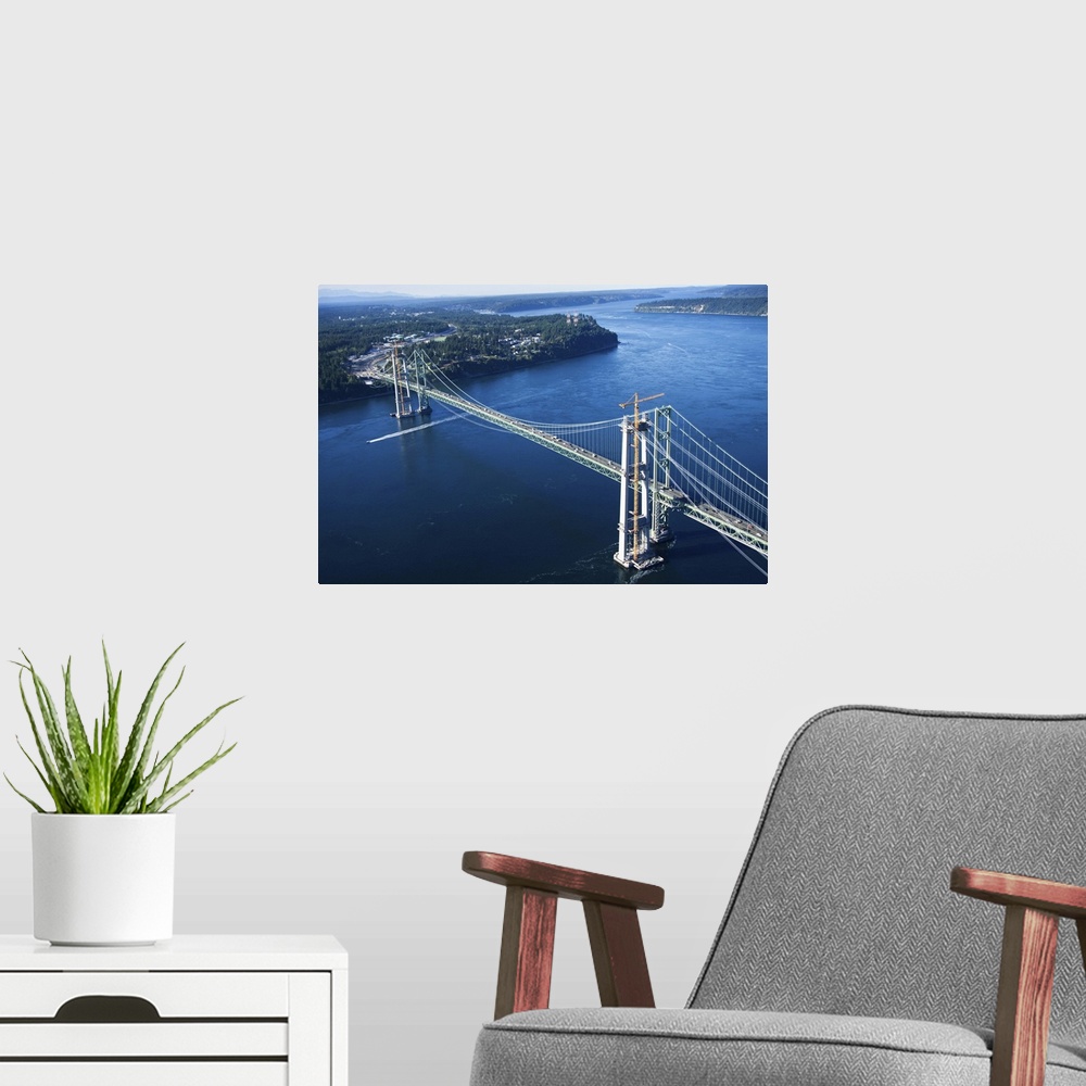 A modern room featuring Aerial view of Narrows Bridge, Tacoma, Washington