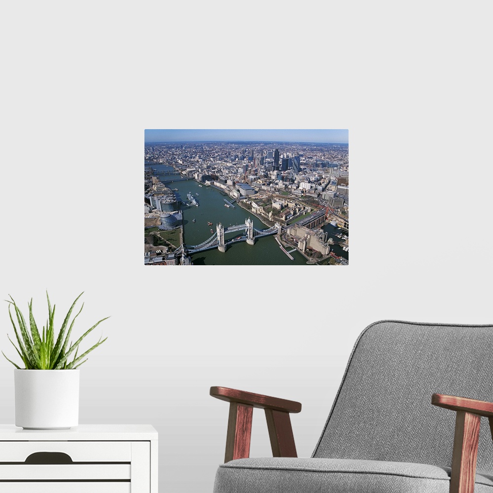 A modern room featuring Aerial View of the River Thames and the City of London, United Kingdom