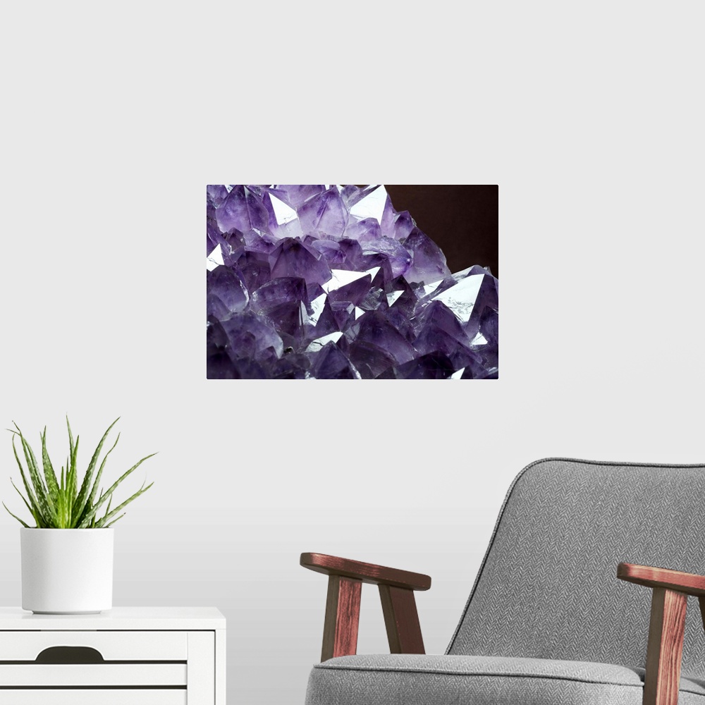 A modern room featuring Amethyst crystals from Gerais, Brazil.