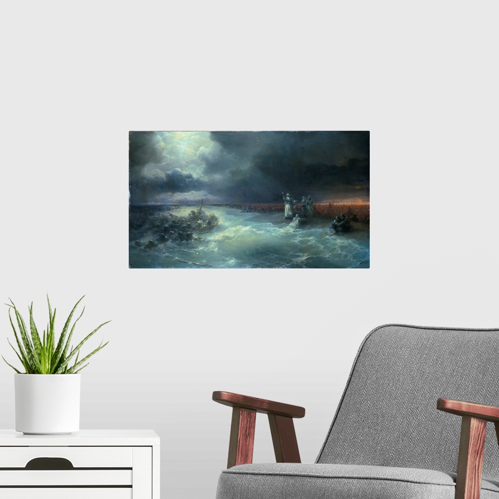 A modern room featuring And Moses Stretched Forth His Hand over the Sea by Ivan Aivazovsky