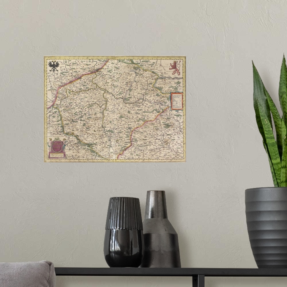 A modern room featuring Antique map of Bohemia