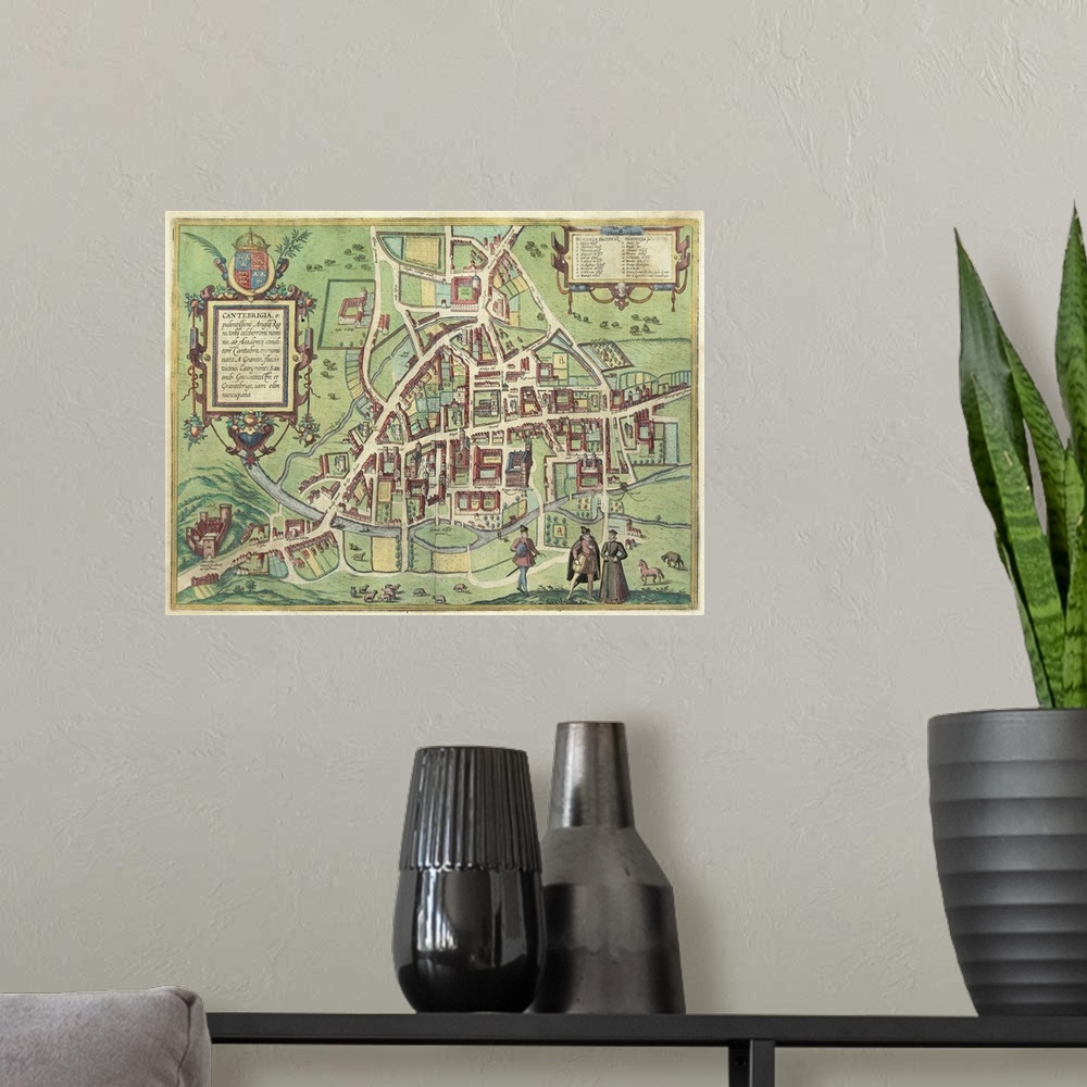 A modern room featuring Antique map of Cambridge , England
