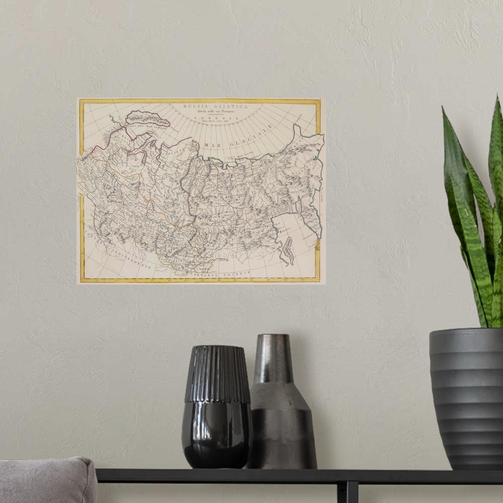 A modern room featuring Antique map of Russia and Asiatica