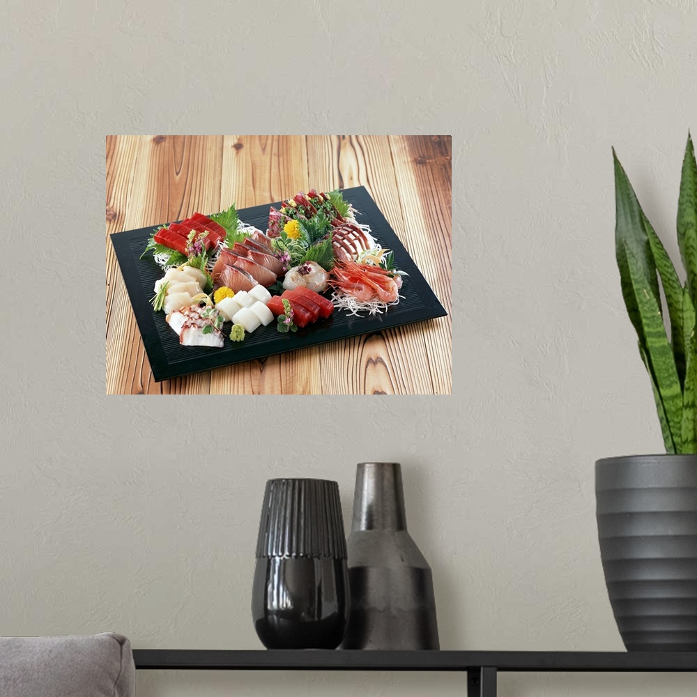 A modern room featuring Assorted sashimi