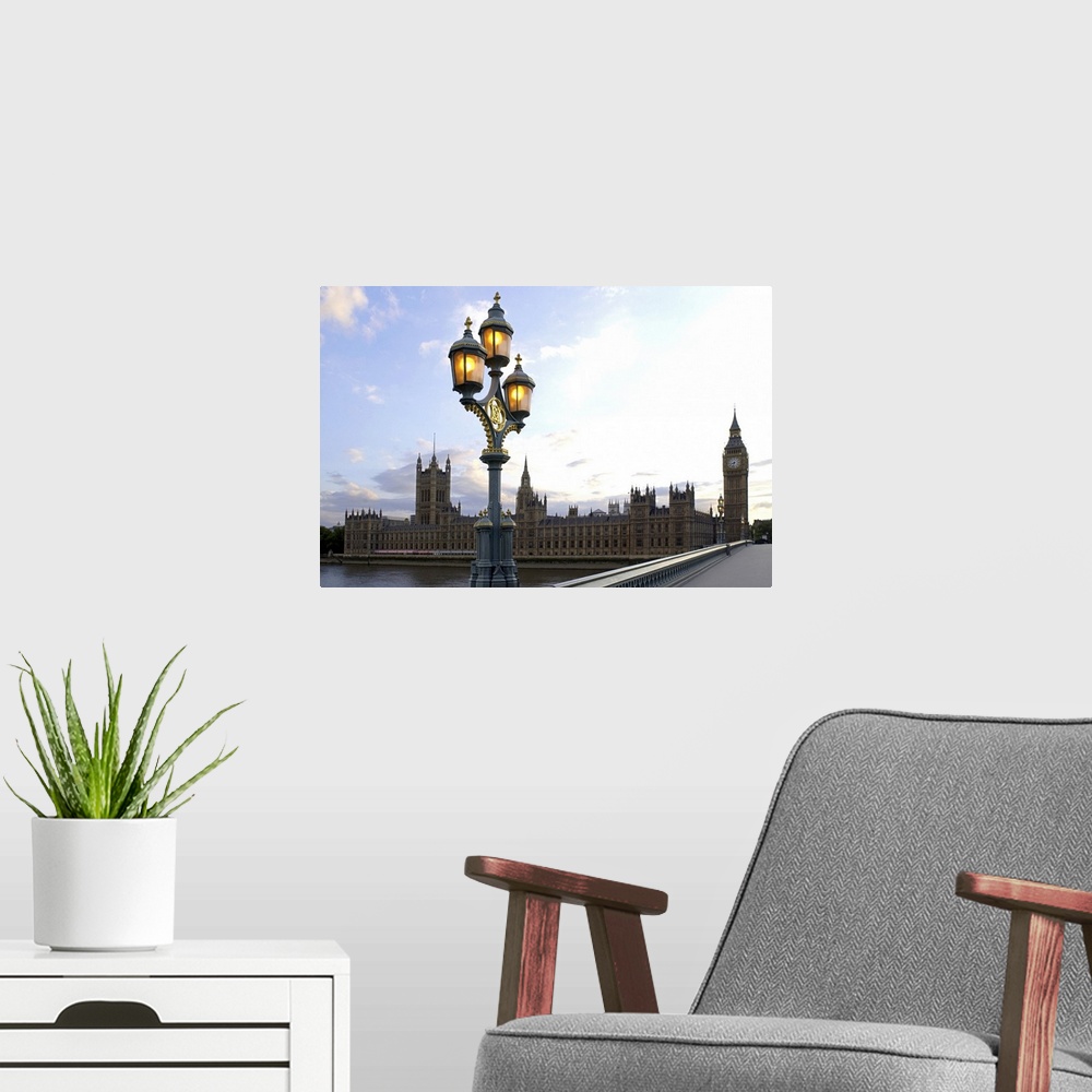 A modern room featuring Big Ben and the Houses of Parliament, London, England