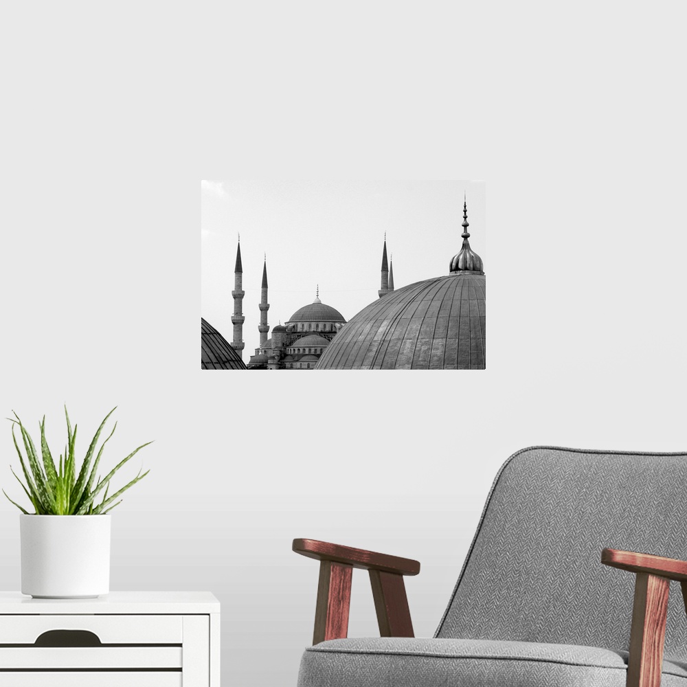 A modern room featuring Blue Mosque seen from Aya Sofya, Istanbul, Turkey.