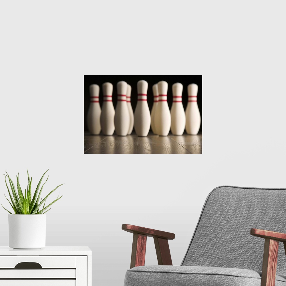 A modern room featuring Bowling pins