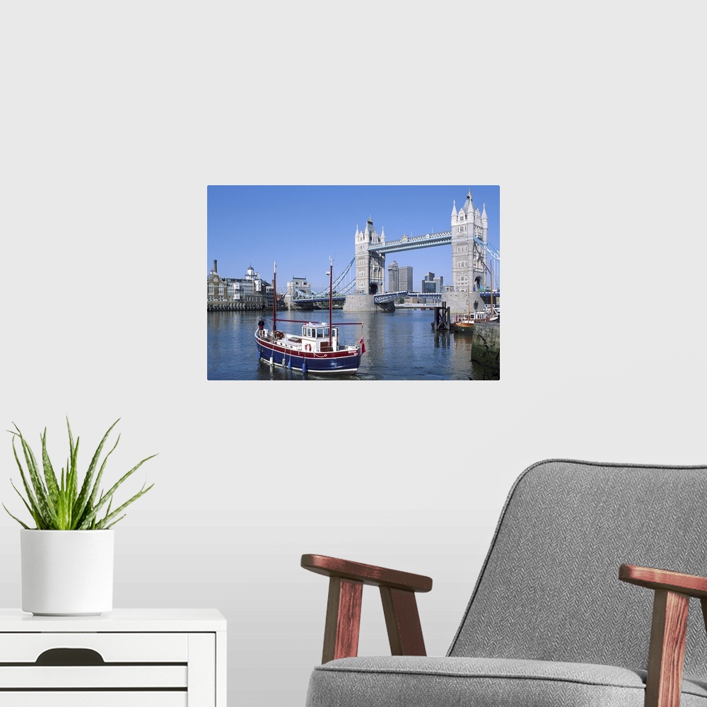 A modern room featuring Bridge over River Thames, London, England