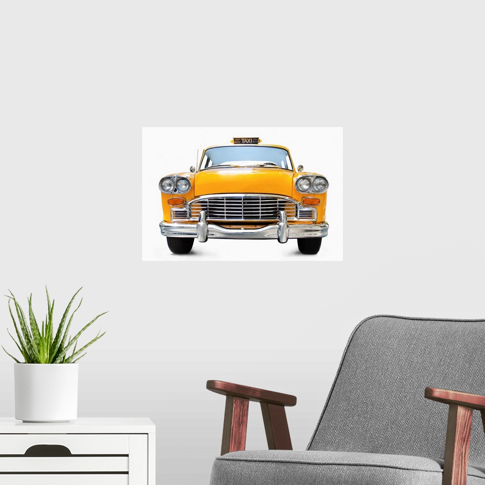 A modern room featuring Classic yellow cab on white background