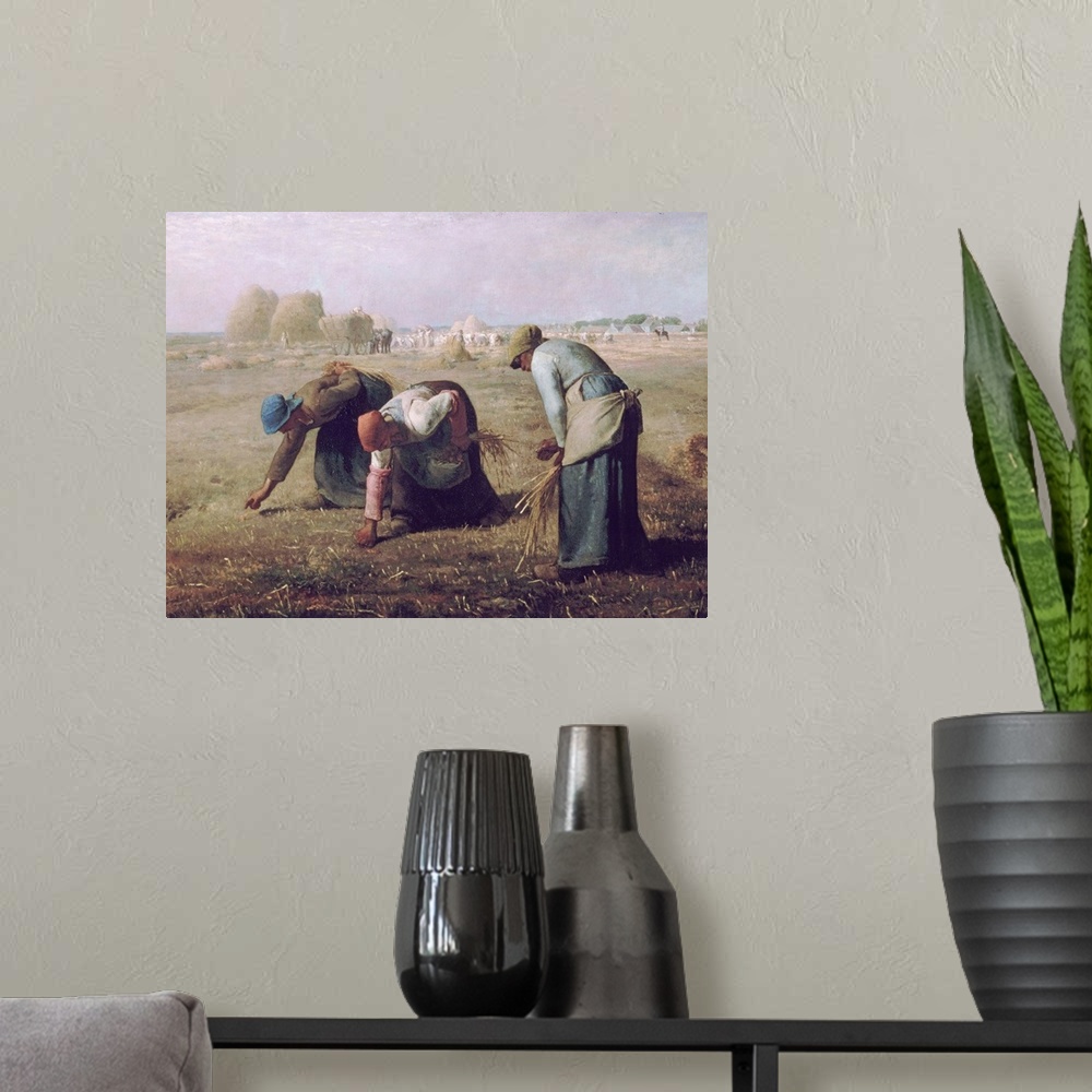 A modern room featuring Des Glaneuses (The Gleaners) By Jean-Francois Millet