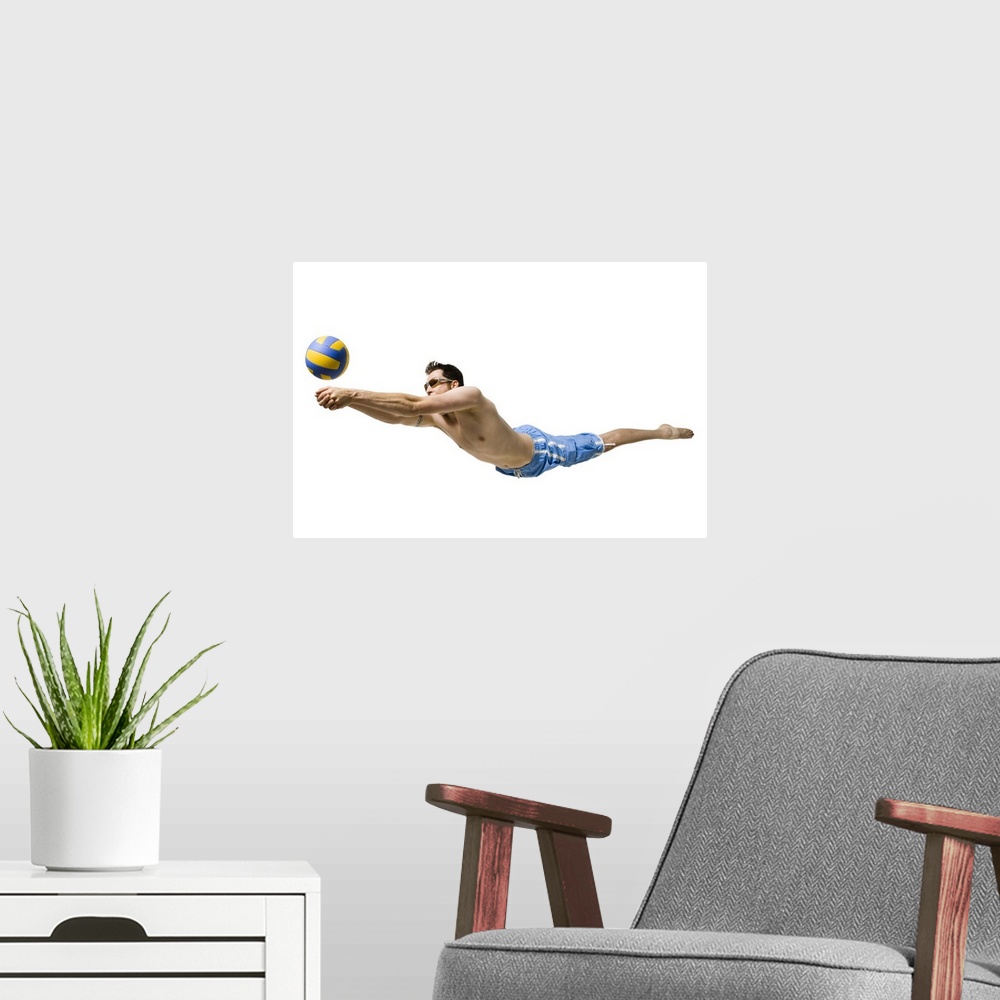 A modern room featuring Diving volleyball player