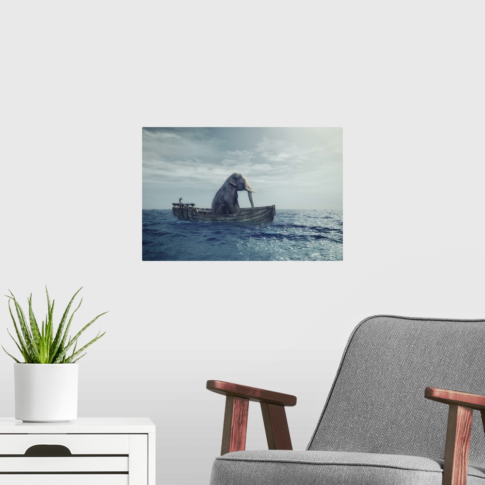 A modern room featuring Elephant In A Boat At Sea