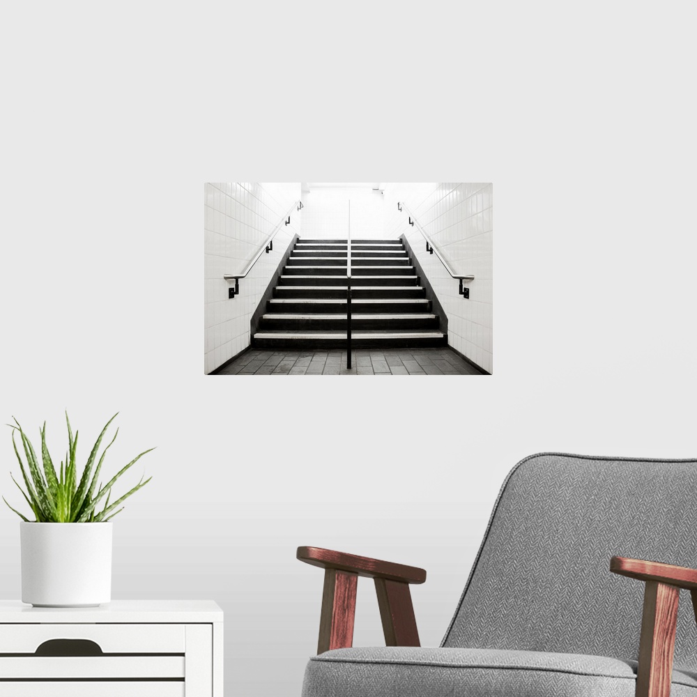 A modern room featuring Empty stairwell fading to white