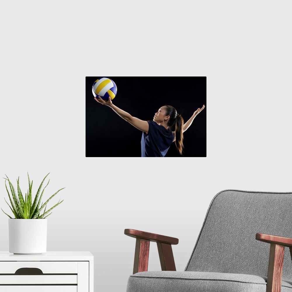 A modern room featuring Female volleyball player