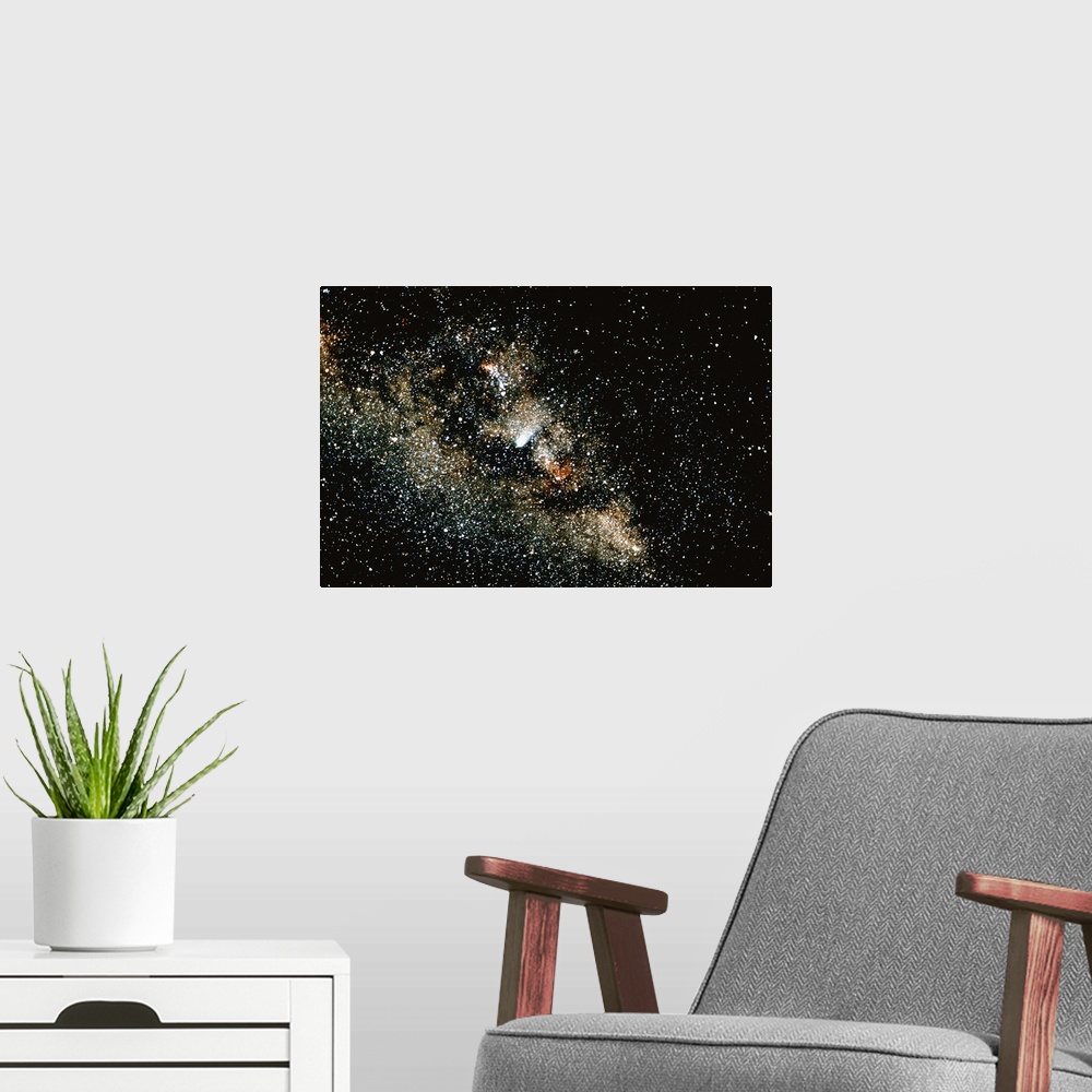 A modern room featuring Halleys Comet  in the Milky Way