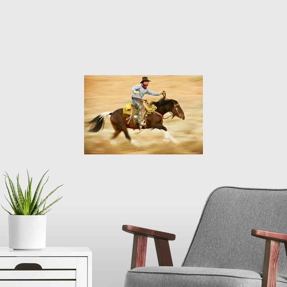 A modern room featuring Horseback Rider