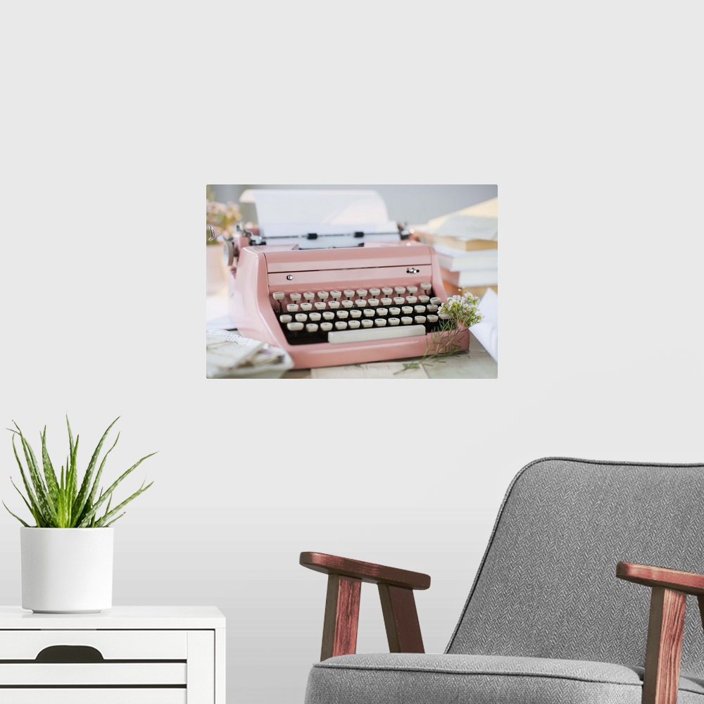 A modern room featuring Letters by antique typewriter