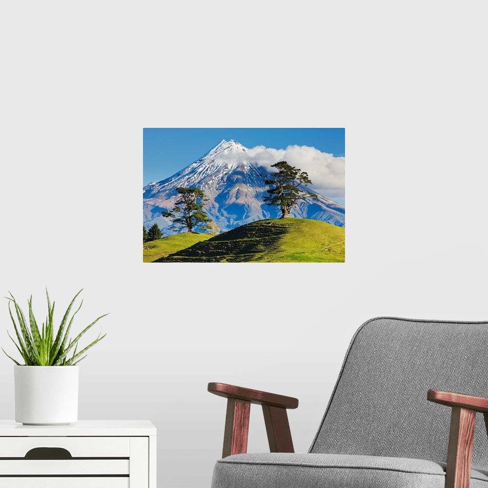 A modern room featuring Lush Hills In Front Of Mount Egmont