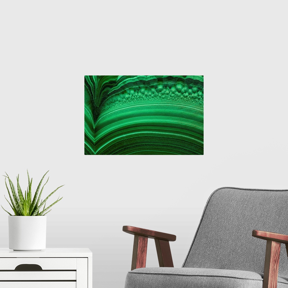 A modern room featuring Malachite green pattern and design