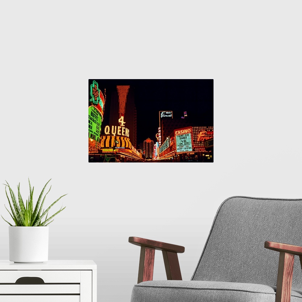 A modern room featuring neon signs, Las Vegas