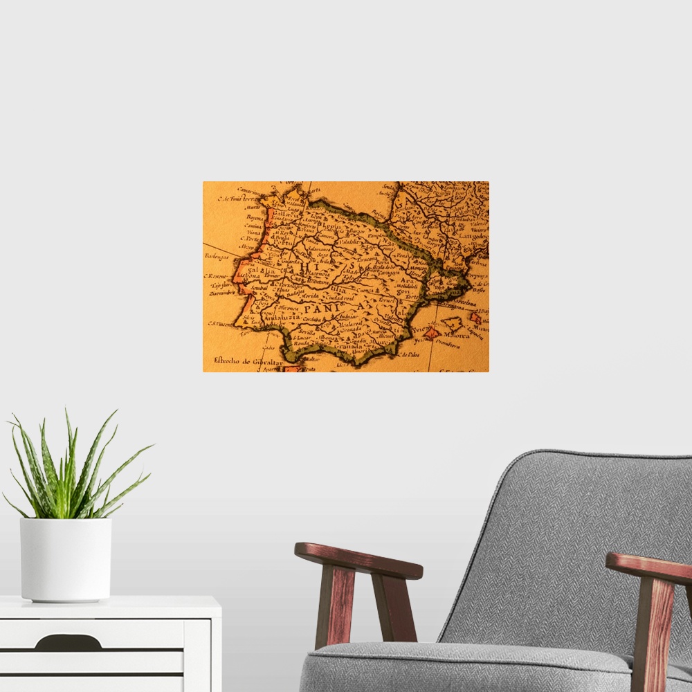 A modern room featuring Old map of Spain