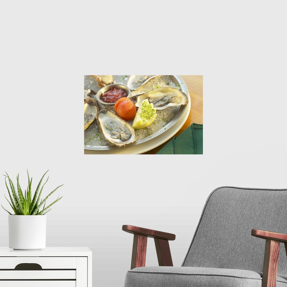 A modern room featuring Oysters entree