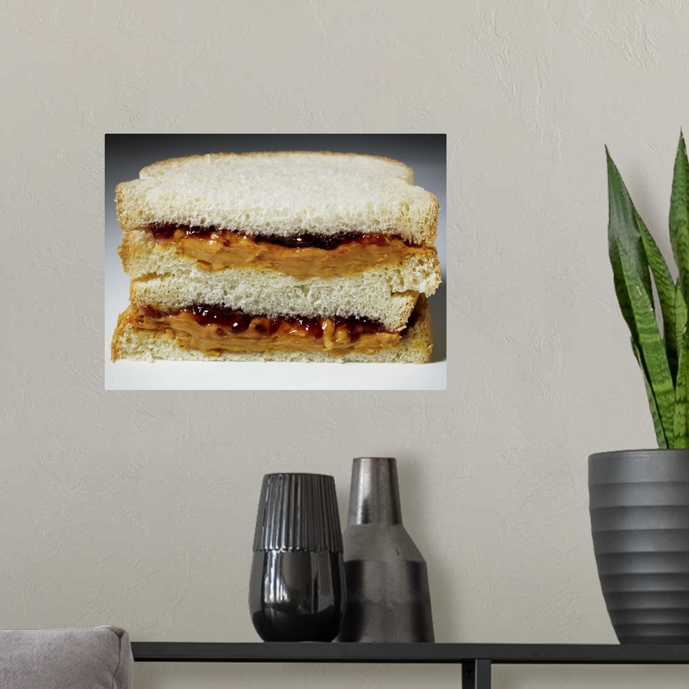 A modern room featuring Peanut butter and jelly sandwich.