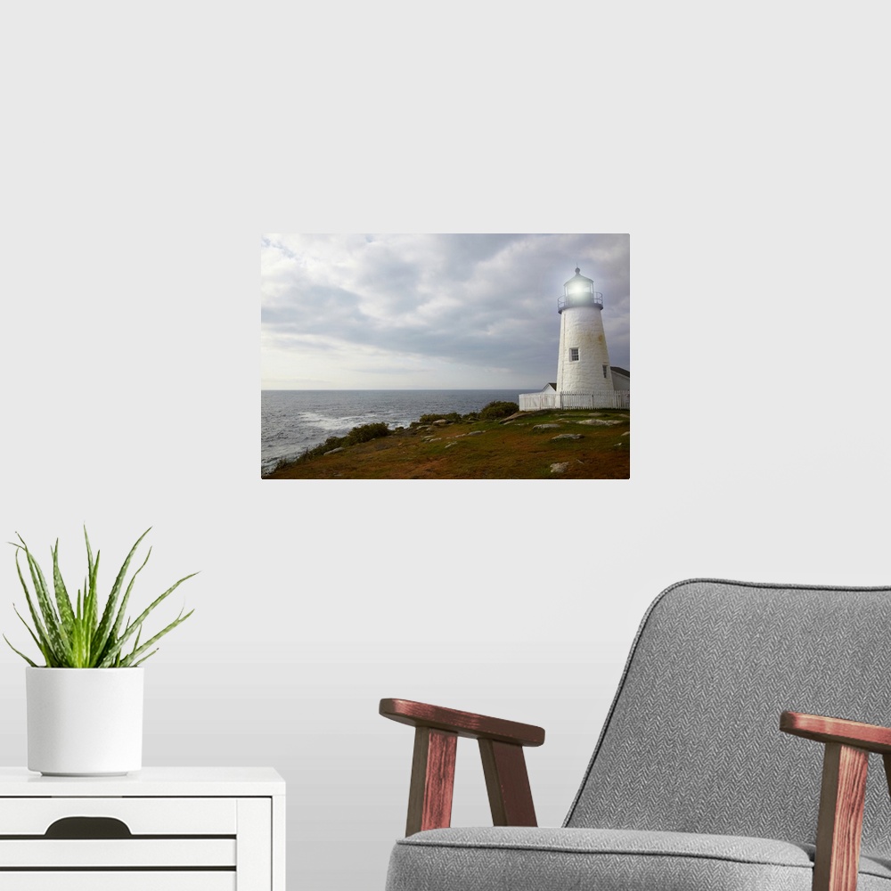 A modern room featuring Pemaquid Point Lighthouse