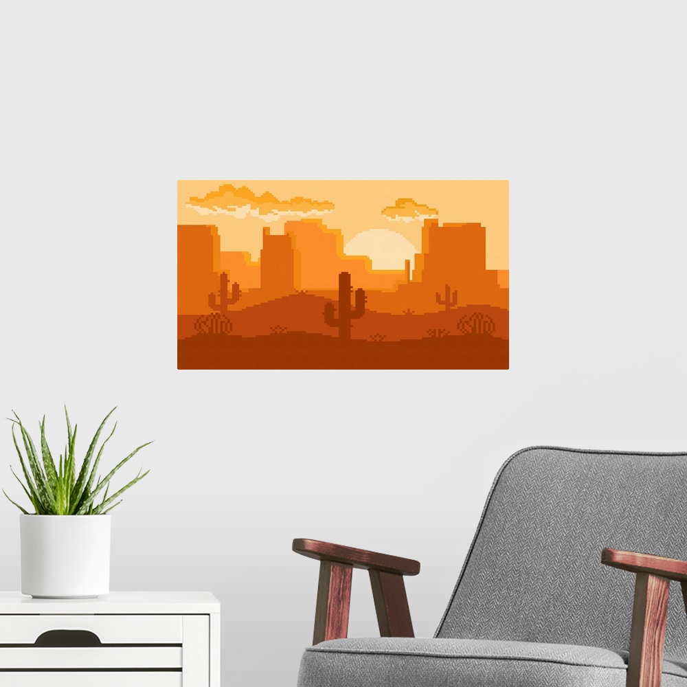 A modern room featuring Pixel Art Of Desert In The Afternoon
