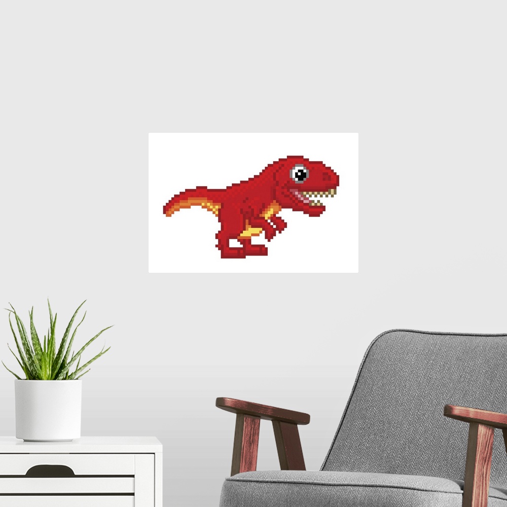 A modern room featuring Pixel T-Rex