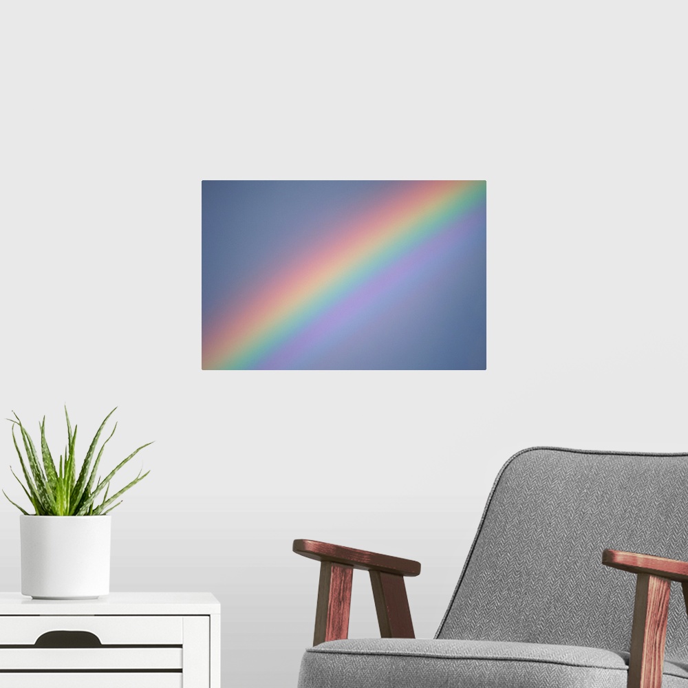 A modern room featuring Rainbow in sky