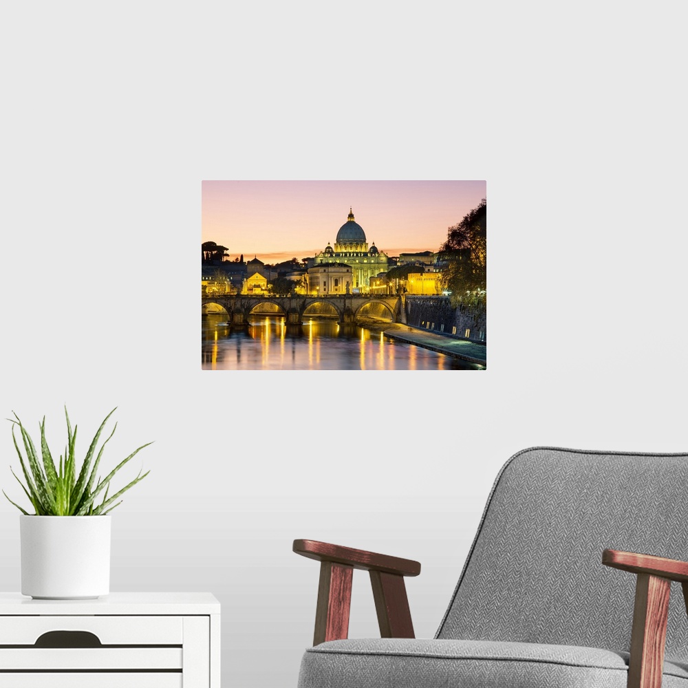 A modern room featuring Rome, St. Peter's Basilica at Dusk