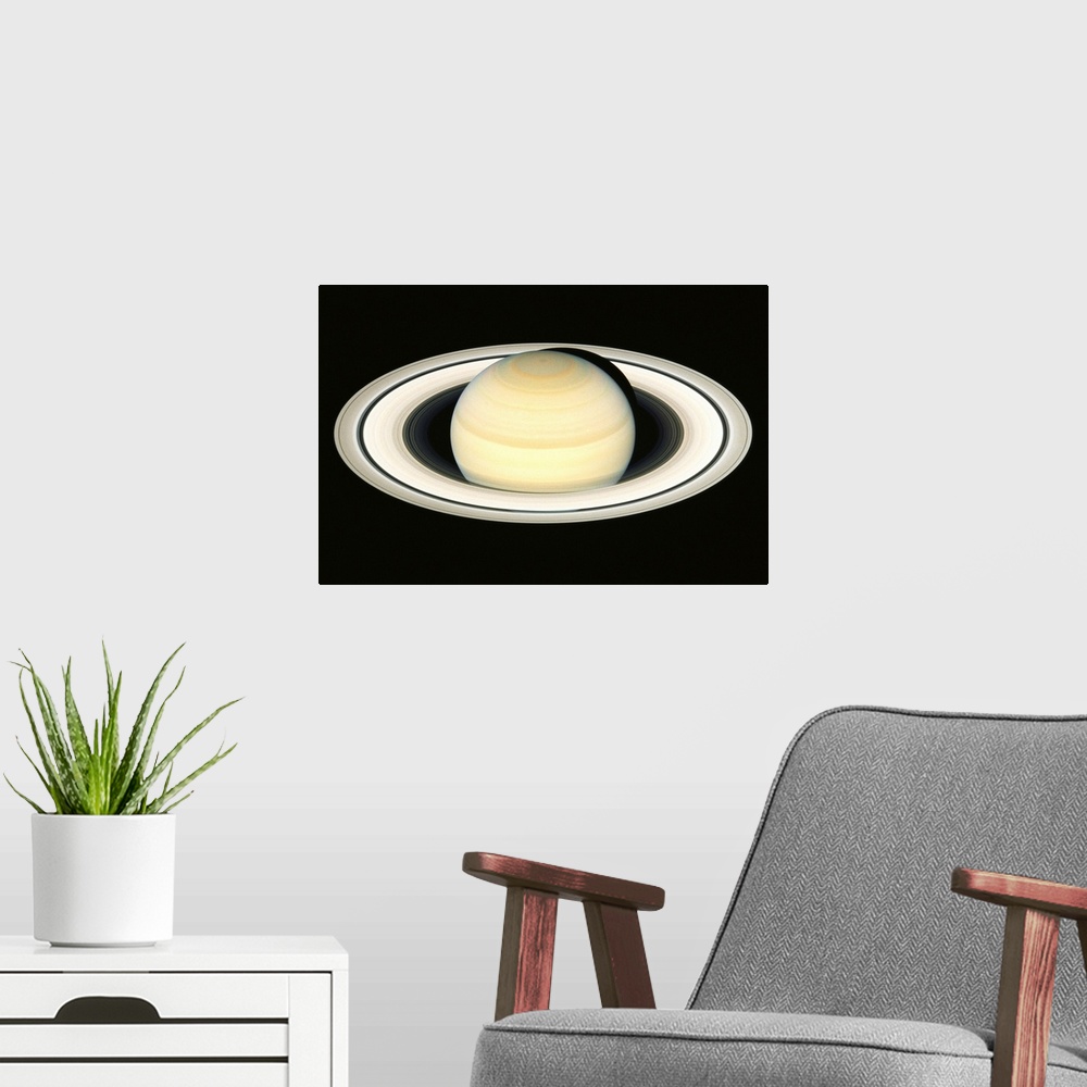 A modern room featuring Saturn, satellite view