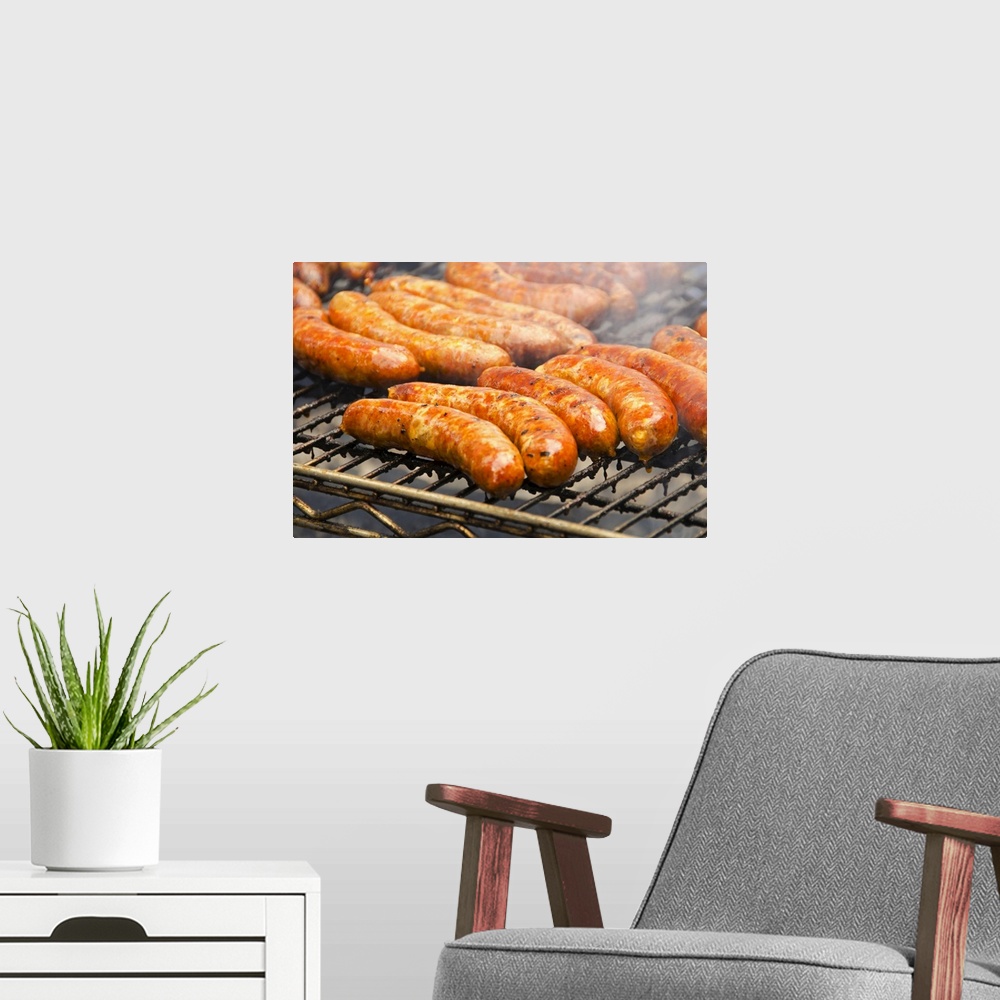 A modern room featuring USA, New York, New York City, SaUSAges on barbeque