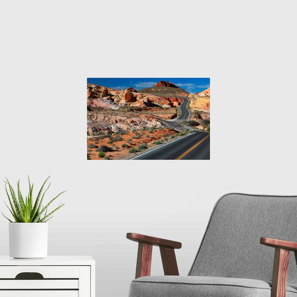 A modern room featuring Scenic drive through Valley of Fire Nevada, USA.