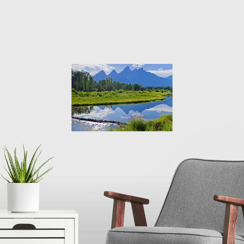A modern room featuring Scenic view of mountains