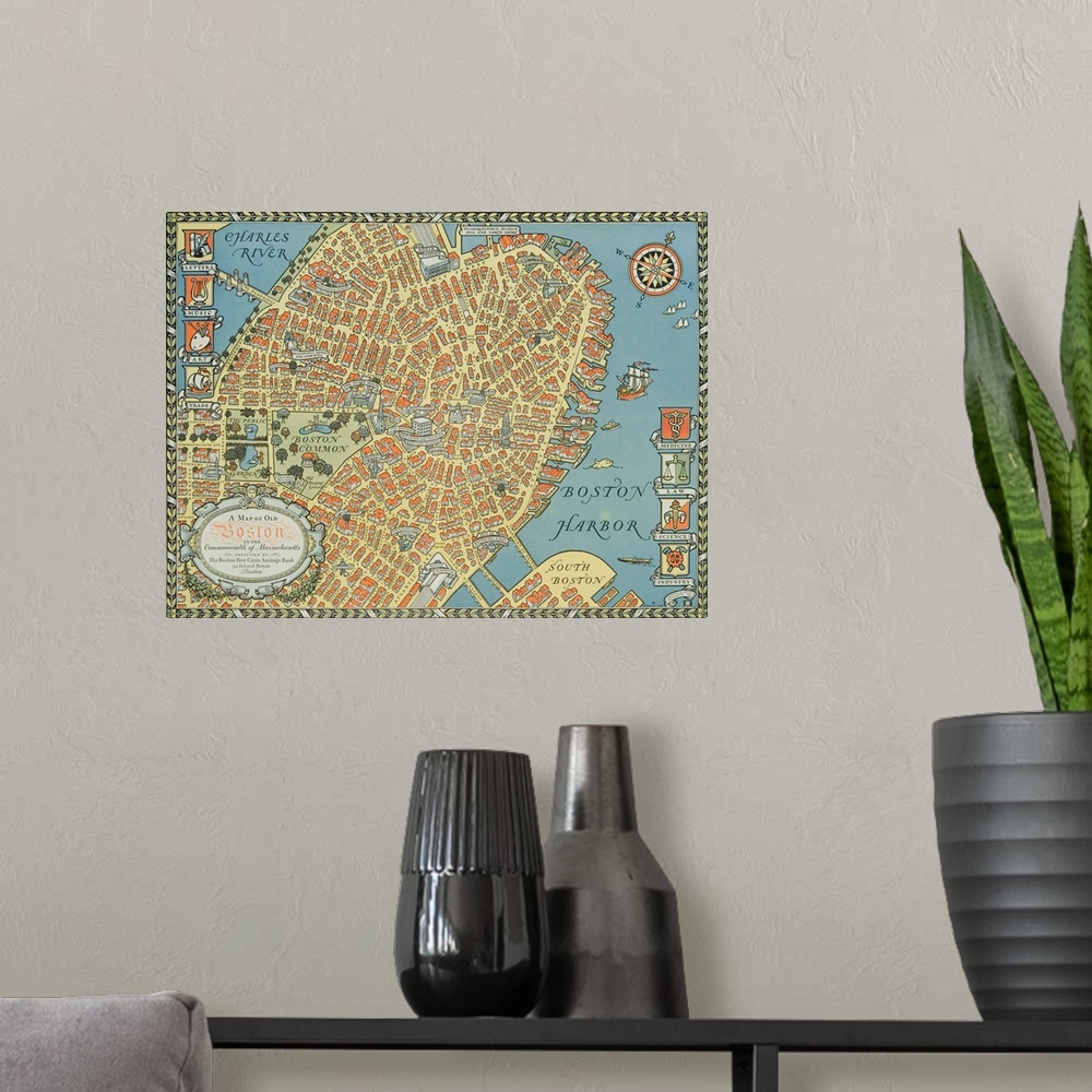 A modern room featuring 1929 --- Souvenir Map of Boston --- Image by .. David Pollack/K.J. Historical/Corbis
