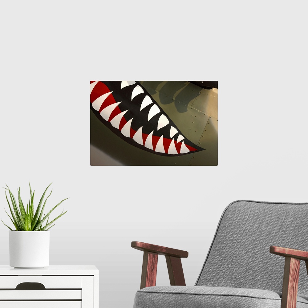 A modern room featuring Teeth painted on aircraft