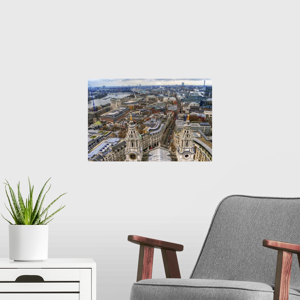 A modern room featuring The skyline of central London viewed from St Pauls Cathedral London UK.