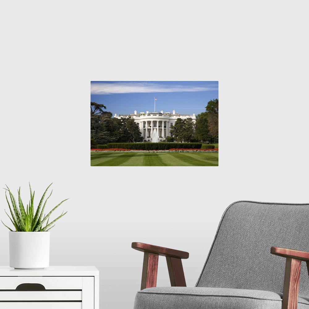 A modern room featuring The White House in Washington DC.