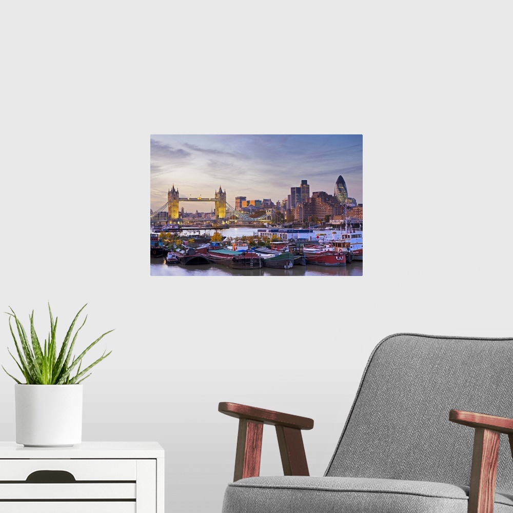 A modern room featuring England, London, City of London.River Thames, Tower Bridge, Tower 42, the Gherkin and Financial d...