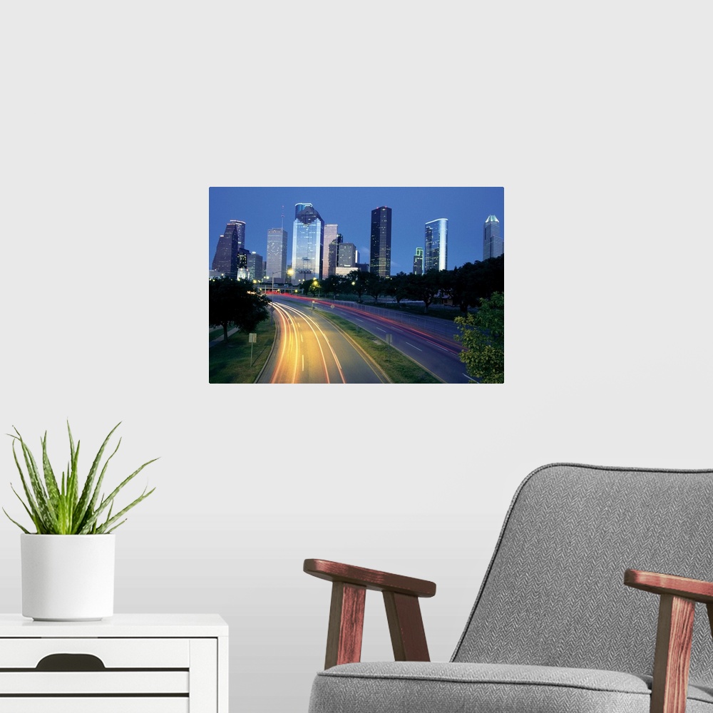 A modern room featuring Traffic on the road at night, Allen Parkway, Houston, Texas, USA