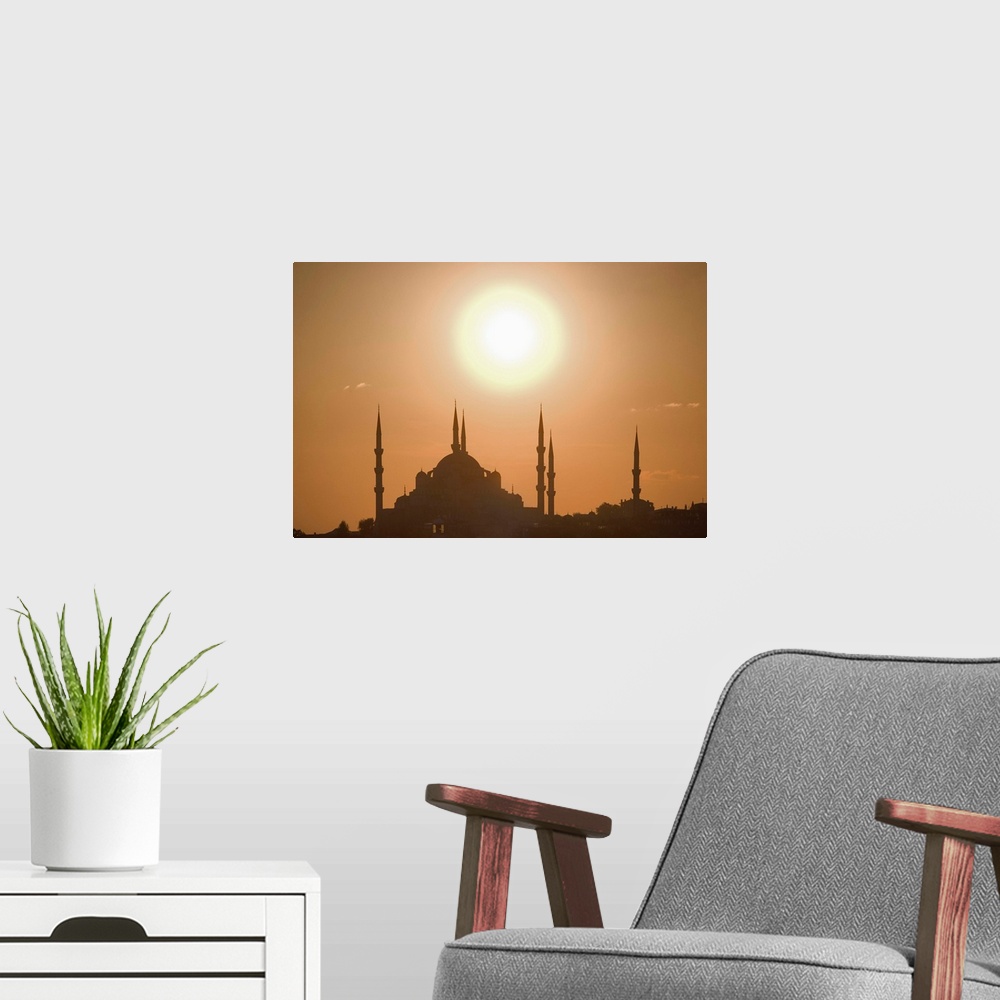 A modern room featuring Turkey, Istanbul, silhouette of Suleymaniye mosque at sunset
