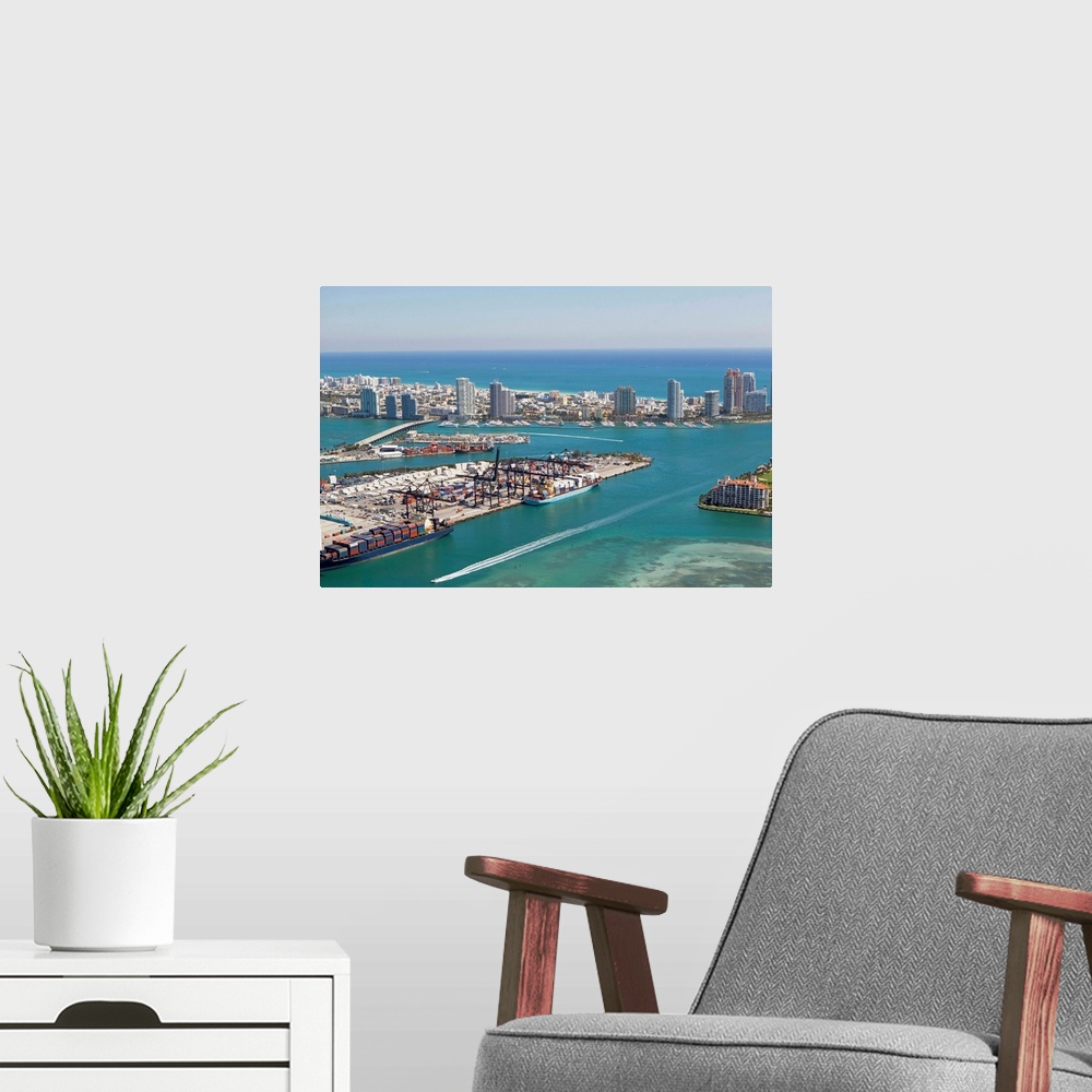 A modern room featuring USA, Florida, Miami, Cityscape with coastline