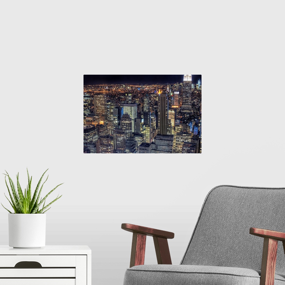 A modern room featuring View of cityscape, New York, US.