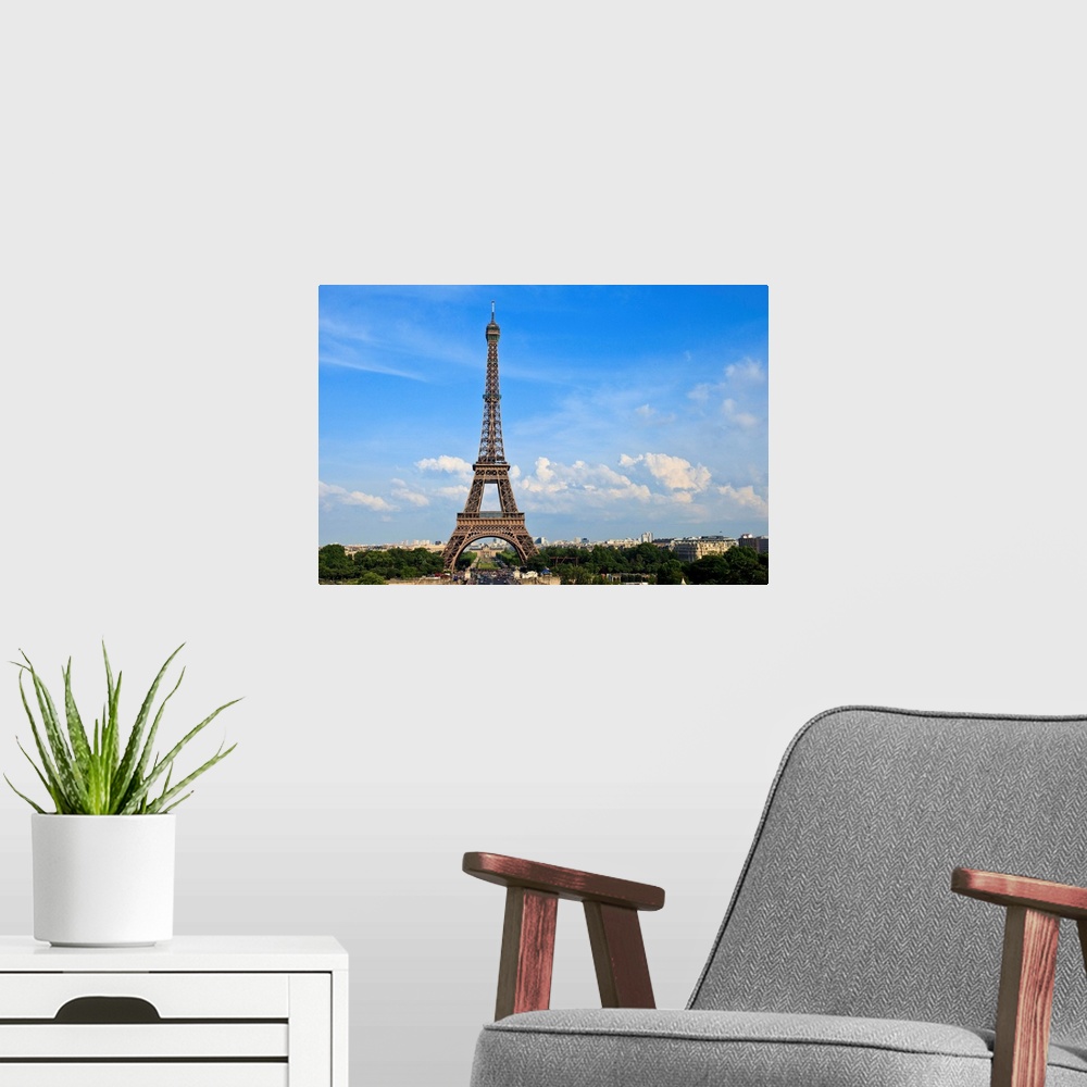 A modern room featuring View of Eiffel Tower in Paris, France.